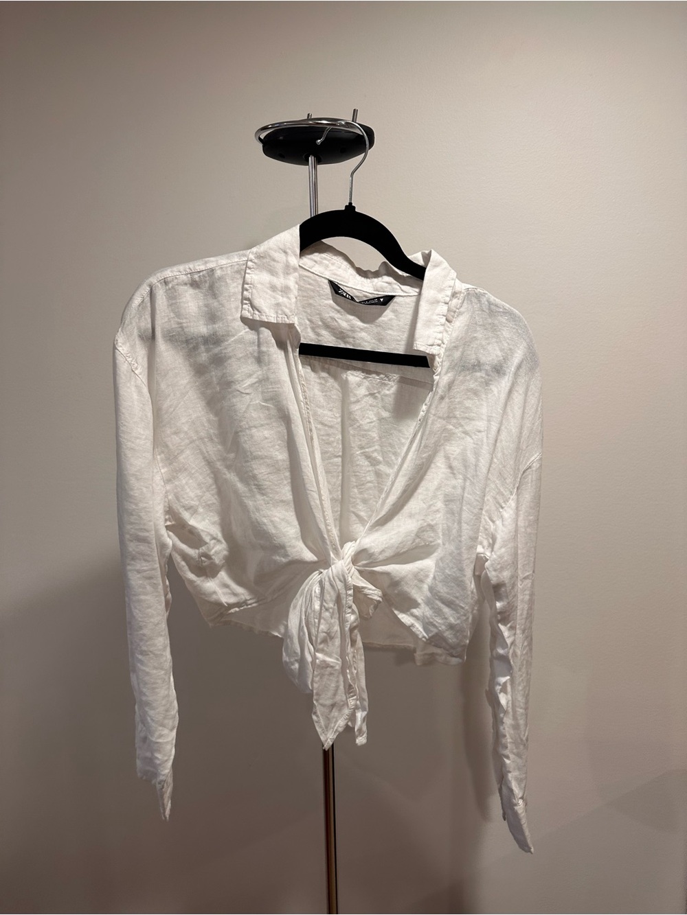 Zara 100% linen White Tie-Front Women's Top